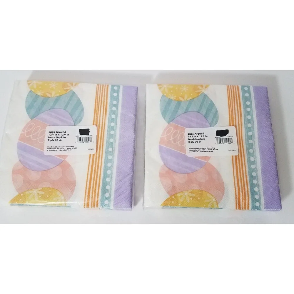 (2) Easter Eggs Around 30ct Lunch Paper Napkin Set‎ Eggs Spring Party NEW